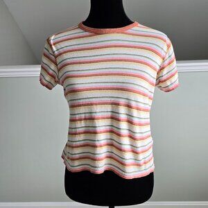 Billabong Striped Boxy Cropped Tee shirt Cotton Multi color Size Juniors Large